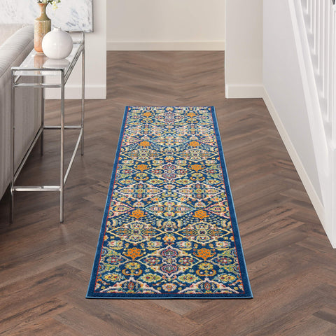 Nourison Allur Traditional Navy Multicolor 2'3" x 7'6" Area Rug, Easy Clean, Non Shedding, Bed Room, Living Room, Dining Room, Kitchen (2x8)