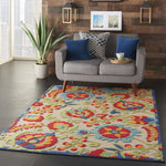 Nourison Aloha Indoor/Outdoor Multicolor 3'6" x 5'6" Area Rug, Easy Cleaning, Non Shedding, Bed Room, Living Room, Dining Room, Backyard, Deck, Patio (4x6)