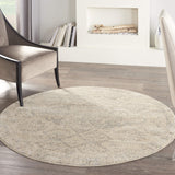 Nourison Tranquil Traditional Beige/Grey 5'3" x Round Area -Rug, Easy -Cleaning, Non Shedding, Bed Room, Living Room, Dining Room, Kitchen (5 Round)" }