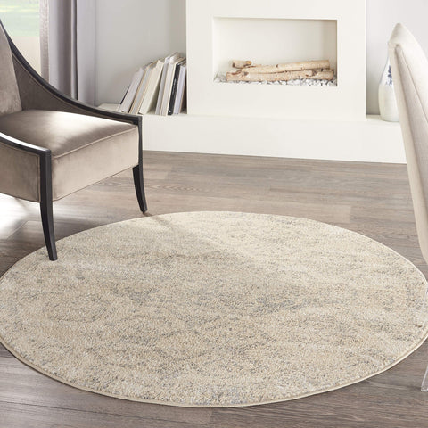 Nourison Tranquil Traditional Beige/Grey 5'3" x Round Area -Rug, Easy -Cleaning, Non Shedding, Bed Room, Living Room, Dining Room, Kitchen (5 Round)" }