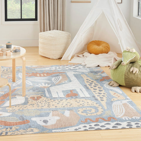 Nourison Astra Machine Washable Contemporary Multicolor 5'3" x 7' Kids Area Rug, Easy Clean, Non Shedding, Bed Room, Living Room, Dining Room, Kids Rug, Playroom, Nursery (5x7)