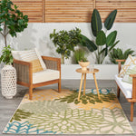 Nourison Aloha Tropical Indoor/Outdoor Green Multicolor 3'6" x 5'6" Area Rug, Easy Cleaning, Non Shedding, Bed Room, Living Room, Dining Room, Backyard, Deck, Patio (4x6)