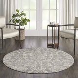 Nourison Jubilant Damask Grey 5'3'' x Round Area-Rug, Easy-Cleaning, Non Shedding, Bed Room, Living Room, Dining Room, Kitchen (5 Round)