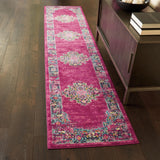Nourison Passion Fuchsia 2'2" x 10' Area Rug, Boho, Traditional, Easy Clean, Non Shedding, Bed Room, Living Room, Hallway, (10' Runner)
