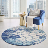 Nourison Tranquil Floral Navy/Pink 5'3" x Round Area -rug, Easy -cleaning, Non Shedding, Bed Room, Living Room, Dining Room, Kitchen (5 Round)
