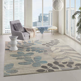 Nourison Tranquil Botanical Ivory/Light Blue 8' x 10' Area -rug, Easy -cleaning, Non Shedding, Bed Room, Living Room, Dining Room, Kitchen (8x10)