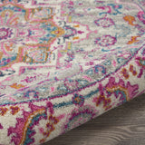 Nourison Passion Bohemian Light Grey/Pink 5'3" x Round Area -Rug, Easy -Cleaning, Non Shedding, Bed Room, Living Room, Dining Room, Kitchen (5 Round)