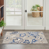 Nourison Aloha Indoor/Outdoor Modern Blue Grey 2'8" x 4' Area Rug, Easy Cleaning, Non Shedding, Bed Room, Living Room, Dining Room, Backyard, Deck, Patio (3x4)