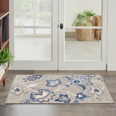 Nourison Aloha Indoor/Outdoor Modern Blue Grey 2'8" x 4' Area Rug, Easy Cleaning, Non Shedding, Bed Room, Living Room, Dining Room, Backyard, Deck, Patio (3x4)