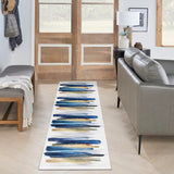Nourison Washables Abstract Blue Multicolor 2'2" x 10' Area Rug, Easy Clean, Non Shedding, Bed Room, Living Room, Dining Room, Kitchen (2x10)
