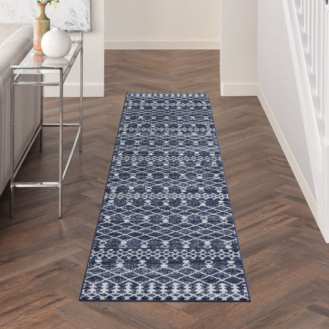 Nourison Royal Moroccan Farmhouse Navy/Grey 2'3" x 10' Area Rug, Easy Cleaning, Non Shedding, Bed Room, Living Room, Dining Room, Kitchen (2x10)