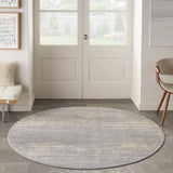 Nourison Essentials Indoor/Outdoor Solid Abstract Grey/Beige 8' x Round Area Rug, Easy Cleaning, Non Shedding, Bed Room, Living Room, Dining Room, Backyard, Deck, Patio (8 Round)