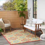 Nourison Aloha Indoor/Outdoor Red/Multi 3'6" x 5'6" Area Rug, Easy Cleaning, Non Shedding, Bed Room, Living Room, Dining Room, Patio, Deck, Backyard (4x6)