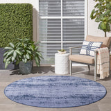 Nourison Essentials 48" Round Contemporary Indoor/Outdoor Rug in Denim Blue