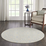 Nourison Jubilant Trellis Ivory/Blue 5'3" x Round Area -Rug, Easy -Cleaning, Non Shedding, Bed Room, Living Room, Dining Room, Kitchen (5 Round)