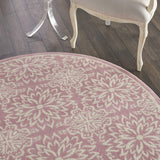 Nourison Jubilant Floral Ivory/Pink 5'3'' x Round Area-Rug, Easy-Cleaning, Non Shedding, Bed Room, Living Room, Dining Room, Kitchen (5 Round)