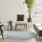Nourison Aloha Indoor/Outdoor Blue/Grey 4' x Round Area Rug, Easy Cleaning, Non Shedding, Bed Room, Living Room, Dining Room, Deck, Backyard, Patio (4 Round)