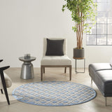 Nourison Aloha Indoor/Outdoor Blue/Grey 4' x Round Area Rug, Easy Cleaning, Non Shedding, Bed Room, Living Room, Dining Room, Deck, Backyard, Patio (4 Round)