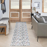 Nourison Washables Floral Grey Multicolor 2'2" x 8' Area -Rug, Easy -Cleaning, Non Shedding, Bed Room, Living Room, Dining Room, Kitchen (2x8)