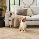 Nourison Washable Jute Geometric Natural Beige 3'11" x 5'11" Area Rug, Easy Clean, Non Shedding, Bed Room, Living Room, Dining Room, Kitchen (4x6)