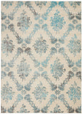 Nourison Tranquil Damask Ivory/Turquoise 4' x 6' Area Rug, Easy Cleaning, Non Shedding, Bed Room, Living Room, Dining Room, Kitchen (4x6)