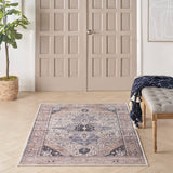 Nourison Brilliance Machine Washable Traditional Vintage Ivory Blue 4' x 6' Area -Rug, Easy -Cleaning, Non Shedding, Bed Room, Living Room, Dining Room, Kitchen (4x6)