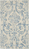 Nourison Jubilant Damask Ivory/Blue 3' x 5' Area-Rug, Easy-Cleaning, Non Shedding, Bed Room, Living Room, Dining Room, Kitchen (3x5)