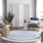 Nourison Whimsicle Geometric Ivory Blue 8' x Round Area Rug, Easy Cleaning, Non Shedding, Bed Room, Living Room, Dining Room, Kitchen (8 Round)