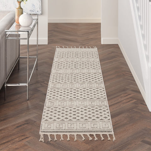 Nourison Elwood Ivory/Grey 2'2" x 8'2" Area -Rug, Modern, Moroccan, Easy -Cleaning, Non Shedding, Bed Room, Living Room, Dining Room, Kitchen, (8' x Runner)