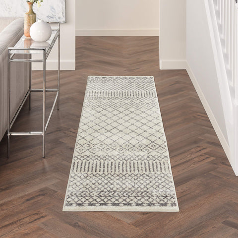 Nourison Passion Bohemian Ivory/Grey 2'2" x 7'6" Area Rug, Easy Clean, Non Shedding, Bed Room, Living Room, Dining Room, Kitchen (2x8)