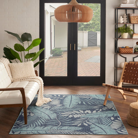 Nourison Garden Oasis Indoor-Outdoor Navy 5' x 7' Area Rug, Easy-Cleaning, Non Shedding, Bed Room, Living Room, Dining Room, Backyard, Deck, Patio (5x7)