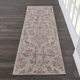 Nourison Jubilant Damask Ivory/Pink 2'3'' x 7'3'' Area-Rug, Easy-Cleaning, Non Shedding, Bed Room, Living Room, Dining Room, Kitchen (2x7)