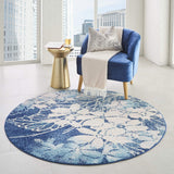 Nourison Tranquil Floral Navy/Pink 5'3" x Round Area -rug, Easy -cleaning, Non Shedding, Bed Room, Living Room, Dining Room, Kitchen (5 Round)