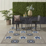 Nourison Aloha Indoor/Outdoor Grey/Blue 3'6" x 5'6" Area Rug, Easy Clean, Non Shedding, Bed Room, Living Room, Dining Room, Deck, Backyard, Patio (4x6)