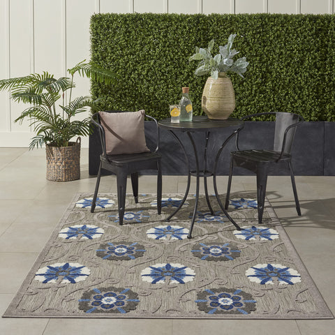 Nourison Aloha Indoor/Outdoor Grey/Blue 3'6" x 5'6" Area Rug, Easy Clean, Non Shedding, Bed Room, Living Room, Dining Room, Deck, Backyard, Patio (4x6)