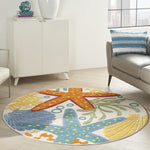 Nourison Aloha Indoor/Outdoor Multicolor 4' x Round Area Rug, Coastal, Tropical, Easy Cleaning, Non Shedding, Bed Room, Living Room, Deck, Backyard, (4' Round)