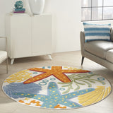 Nourison Aloha Indoor/Outdoor Multicolor 4' x Round Area Rug, Coastal, Tropical, Easy Cleaning, Non Shedding, Bed Room, Living Room, Deck, Backyard, (4' Round)