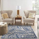 Nourison Aloha Indoor/Outdoor Ivory/Navy 5'3" x 7'5" Area Rug, Easy Cleaning, Non Shedding, Bed Room, Living Room, Dining Room, Backyard, Deck, Patio (5x7)