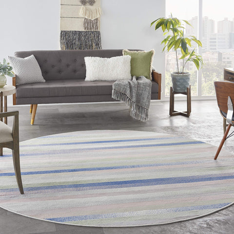 Nourison Whimsicle Abstract Ivory Multicolor 8' x Round Area Rug, Easy Cleaning, Non Shedding, Bed Room, Living Room, Dining Room, Kitchen (8 Round)