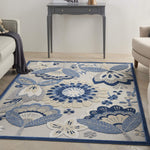 Nourison Aloha Indoor/Outdoor Blue/Grey 5'3" x 7'5" Area Rug, Floral, Contemporary, Easy-Cleaning, Non-Shedding, Bed Room, Living Room, Deck, Backyard, (5' x 7')