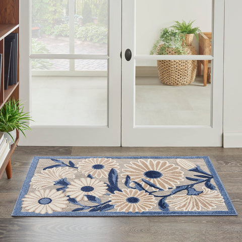 Nourison Aloha 3' x 4' Blue Gray Fabric Contemporary Area Rug (3' x 4')