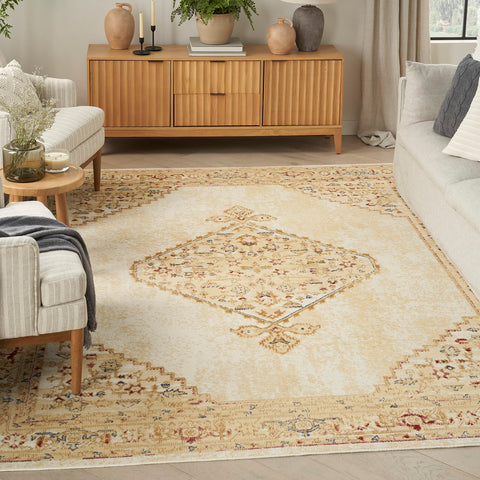 Nourison Grafix Center medallion Cream Multicolor 5'3" x 7'3" Area -Rug, Easy -Cleaning, Non Shedding, Bed Room, Living Room, Dining Room, Kitchen (5x7)