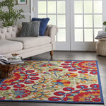 Nourison Aloha Indoor/Outdoor Red/Multi 3'6" x 5'6" Area Rug, Easy Cleaning, Non Shedding, Bed Room, Living Room, Dining Room, Deck, Backyard, Patio (4x6)