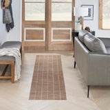Nourison Serenity Home Geometric Mocha Ivory 2'2" x 7'6 Area -Rug, Easy -Cleaning, Non Shedding, Bed Room, Living Room, Dining Room, Backyard, Deck, Patio (2x8)