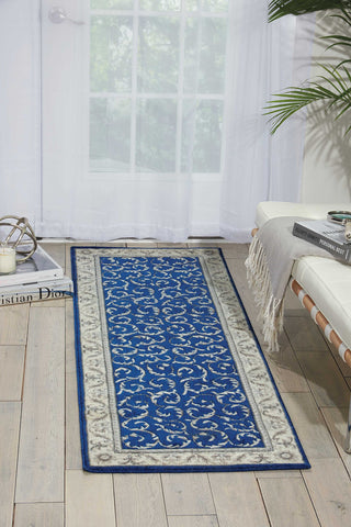 Nourison Somerset Traditional Navy 2' x 5'9" Area-Rug, Easy-Cleaning, Non Shedding, Bed Room, Living Room, Dining Room, Kitchen (2x6)