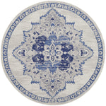 Nourison Whimsicle Vintage Ivory Blue 5' x Round Area Rug, Easy Cleaning, Non Shedding, Bed Room, Living Room, Dining Room, Kitchen (5 Round)