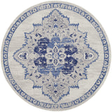 Nourison Whimsicle Vintage Ivory Blue 5' x Round Area Rug, Easy Cleaning, Non Shedding, Bed Room, Living Room, Dining Room, Kitchen (5 Round)