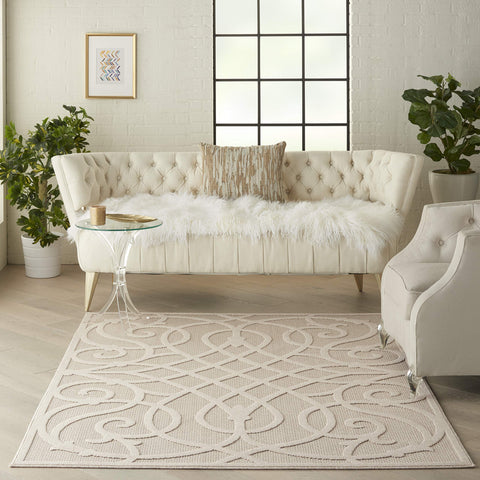 Nourison Palamos Indoor/Outdoor Cream 4' x 6' Area Rug, Easy Cleaning, Non Shedding, Bed Room, Living Room, Dining Room, Backyard, Deck, Patio (4x6)