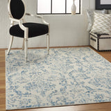 Nourison Jubilant Damask Ivory/Blue 5'3" x 7'3" Area -rug, Easy -cleaning, Non Shedding, Bed Room, Living Room, Dining Room, Kitchen (5x7)