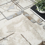 Nourison Glam Geometric Ivory/Grey 3'11" x 5'11" Area -Rug, Easy -Cleaning, Non Shedding, Bed Room, Living Room, Dining Room, Kitchen (4x6)